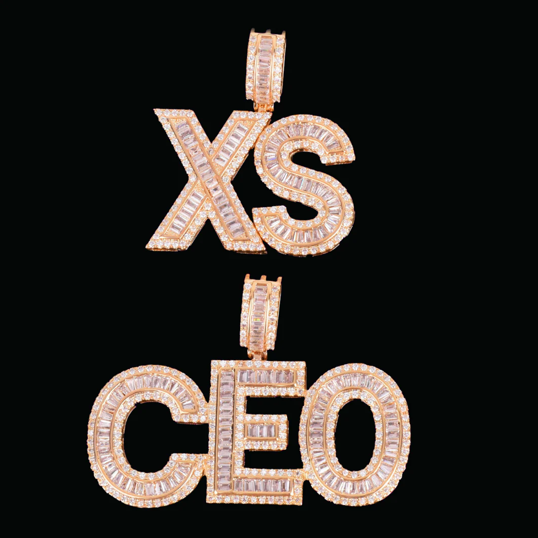 Solid Baguette Letters Iced Out Personalized Custom Name Necklace Pendant - Image 4