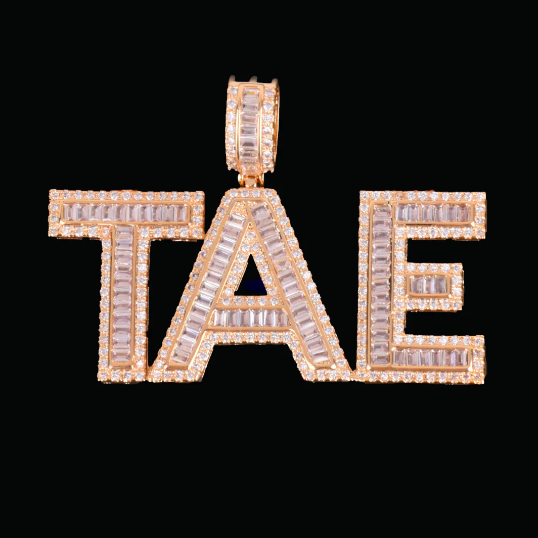 Solid Baguette Letters Iced Out Personalized Custom Name Necklace Pendant - Image 6