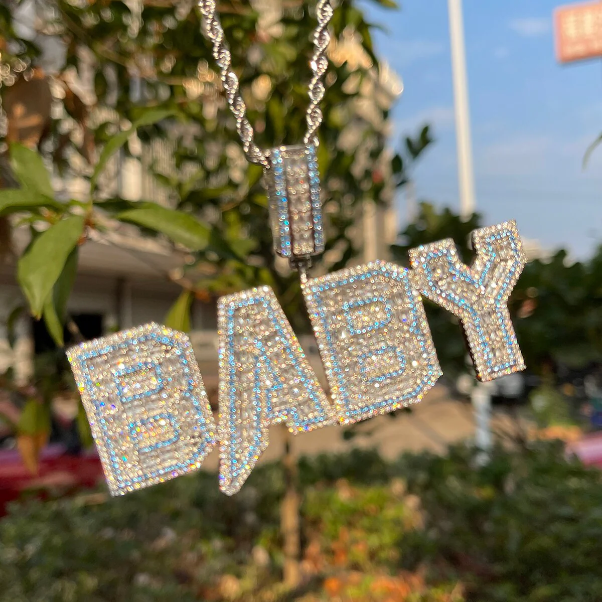 Special Blue Iced Out Personalized Custom Name Necklace Pendant - Image 10