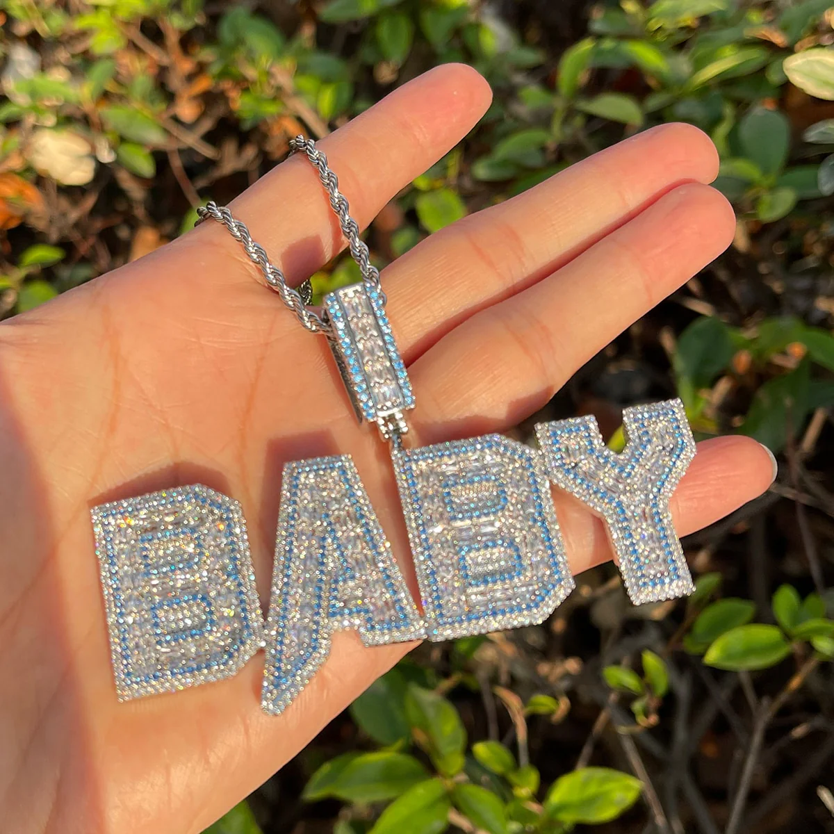 Special Blue Iced Out Personalized Custom Name Necklace Pendant - Image 2