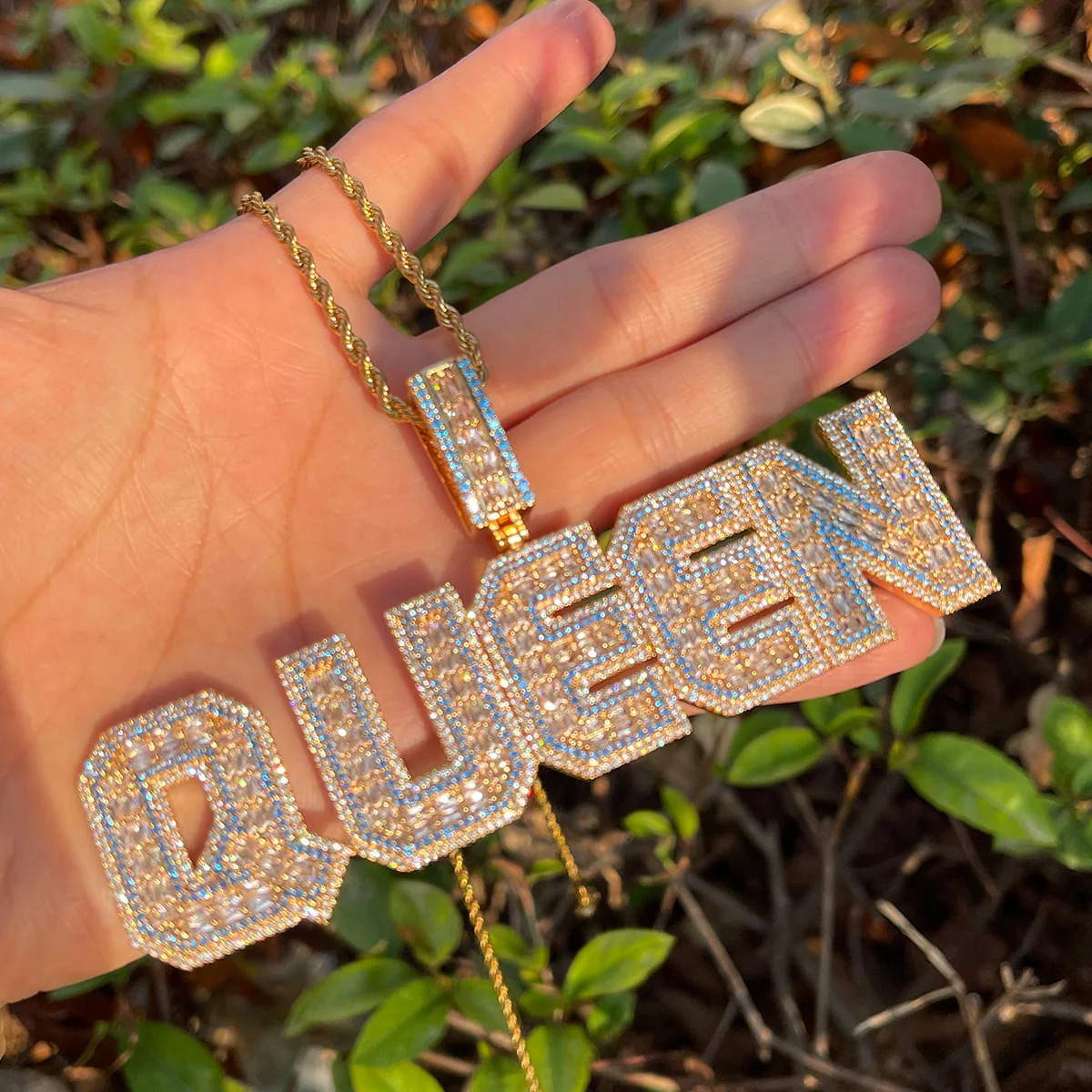 Special Blue Iced Out Personalized Custom Name Necklace Pendant - Image 3