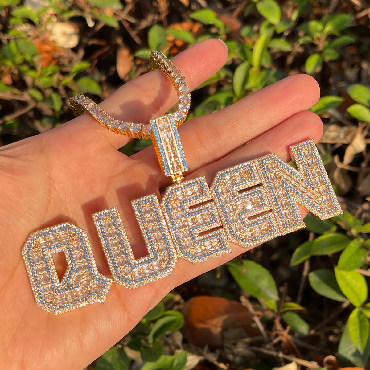 Special Blue Iced Out Personalized Custom Name Necklace Pendant - Image 4