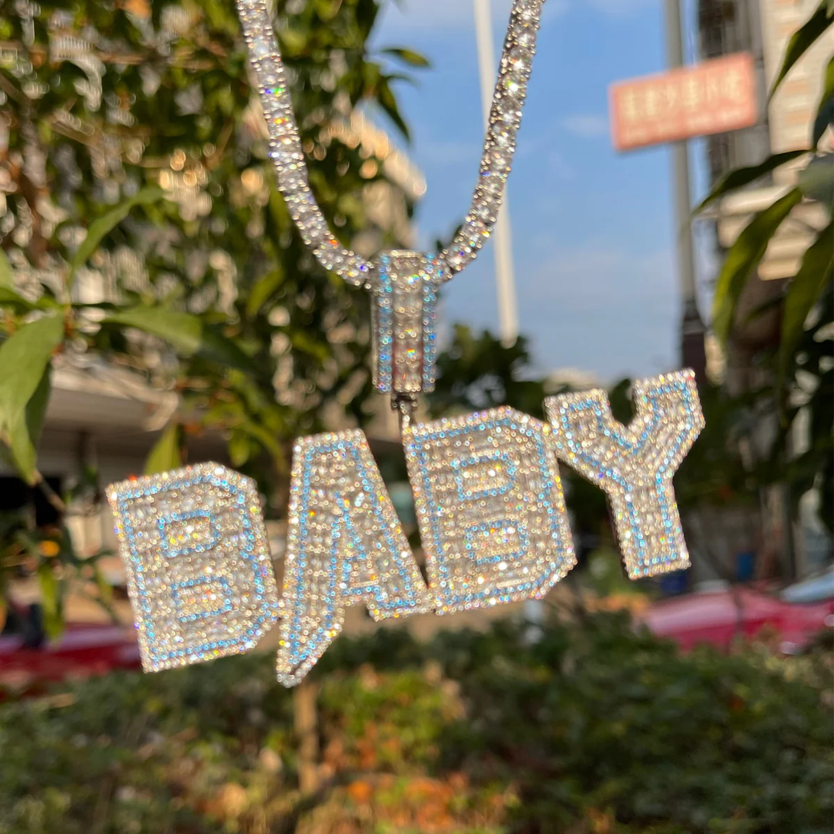 Special Blue Iced Out Personalized Custom Name Necklace Pendant - Image 9