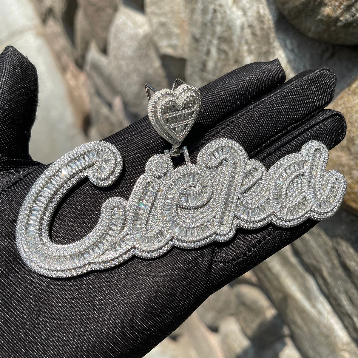 Special Heart Baguette Iced Out Personalized Custom Name Necklace Pendant - Image 10