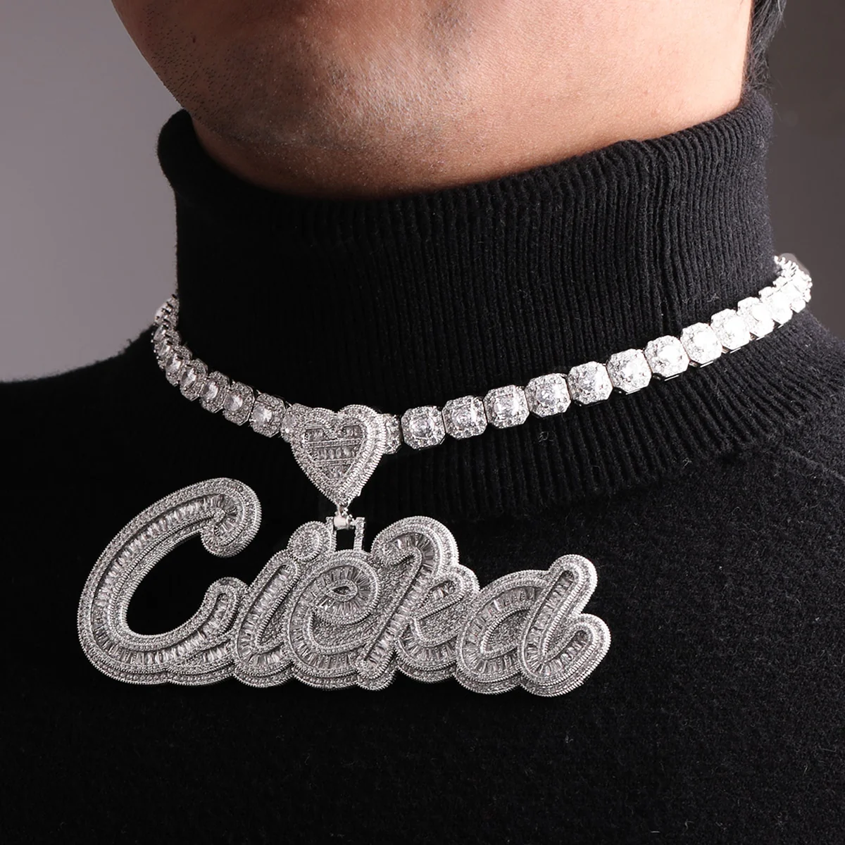 Special Heart Baguette Iced Out Personalized Custom Name Necklace Pendant - Image 3