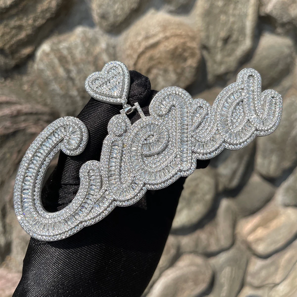 Special Heart Baguette Iced Out Personalized Custom Name Necklace Pendant - Image 4