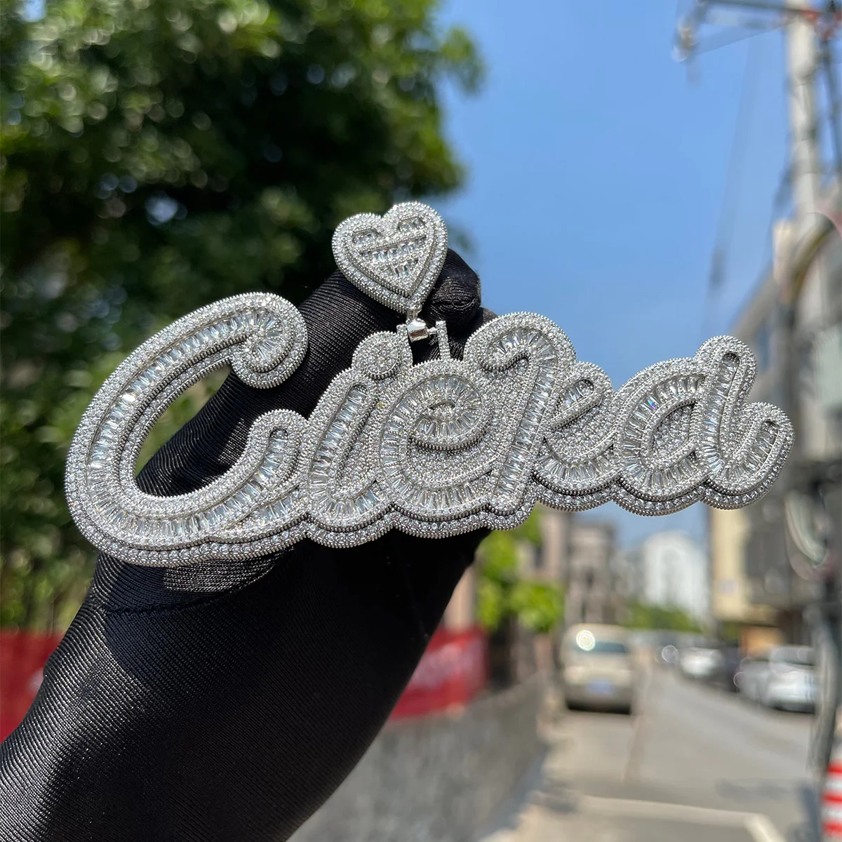 Special Heart Baguette Iced Out Personalized Custom Name Necklace Pendant - Image 5