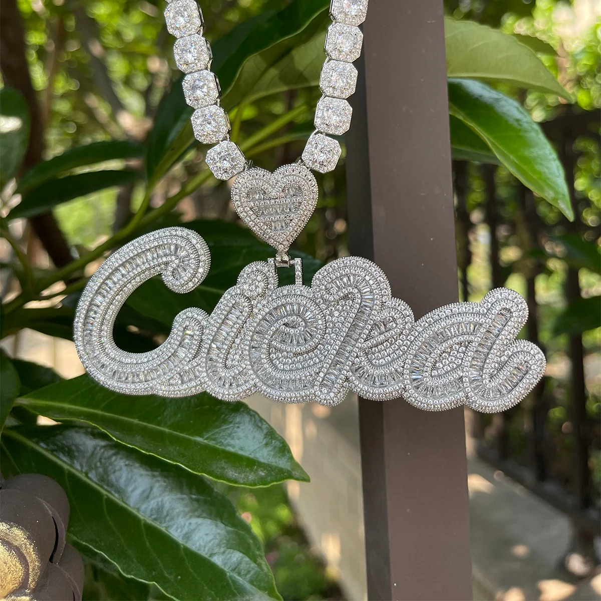 Special Heart Baguette Iced Out Personalized Custom Name Necklace Pendant - Image 6