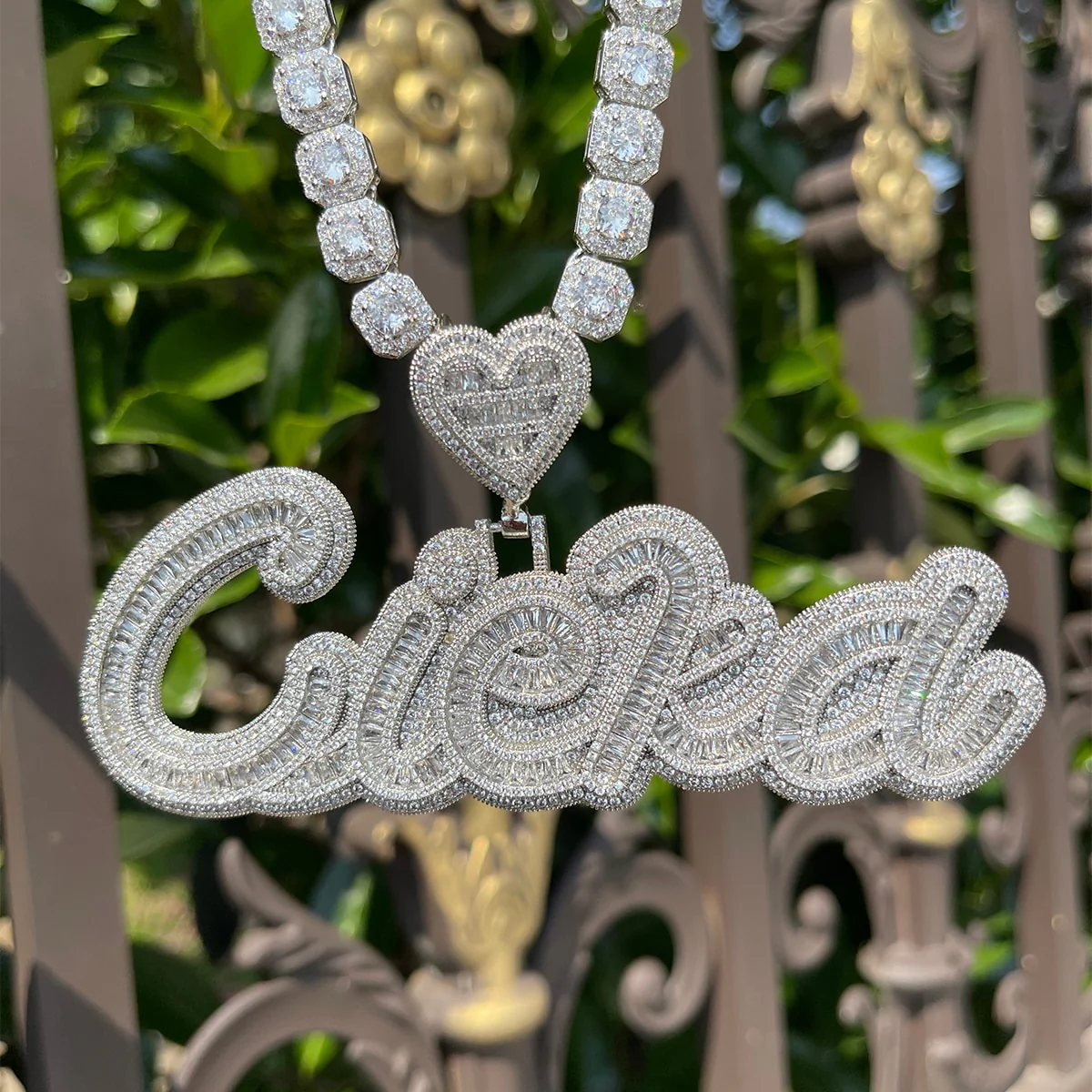 Special Heart Baguette Iced Out Personalized Custom Name Necklace Pendant - Image 7