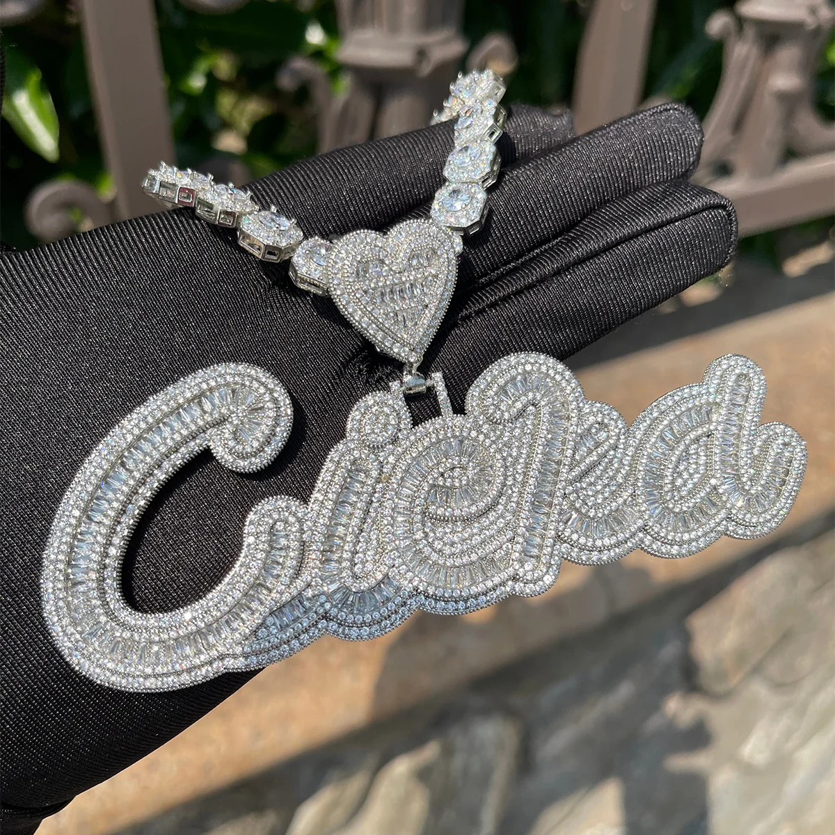 Special Heart Baguette Iced Out Personalized Custom Name Necklace Pendant - Image 8