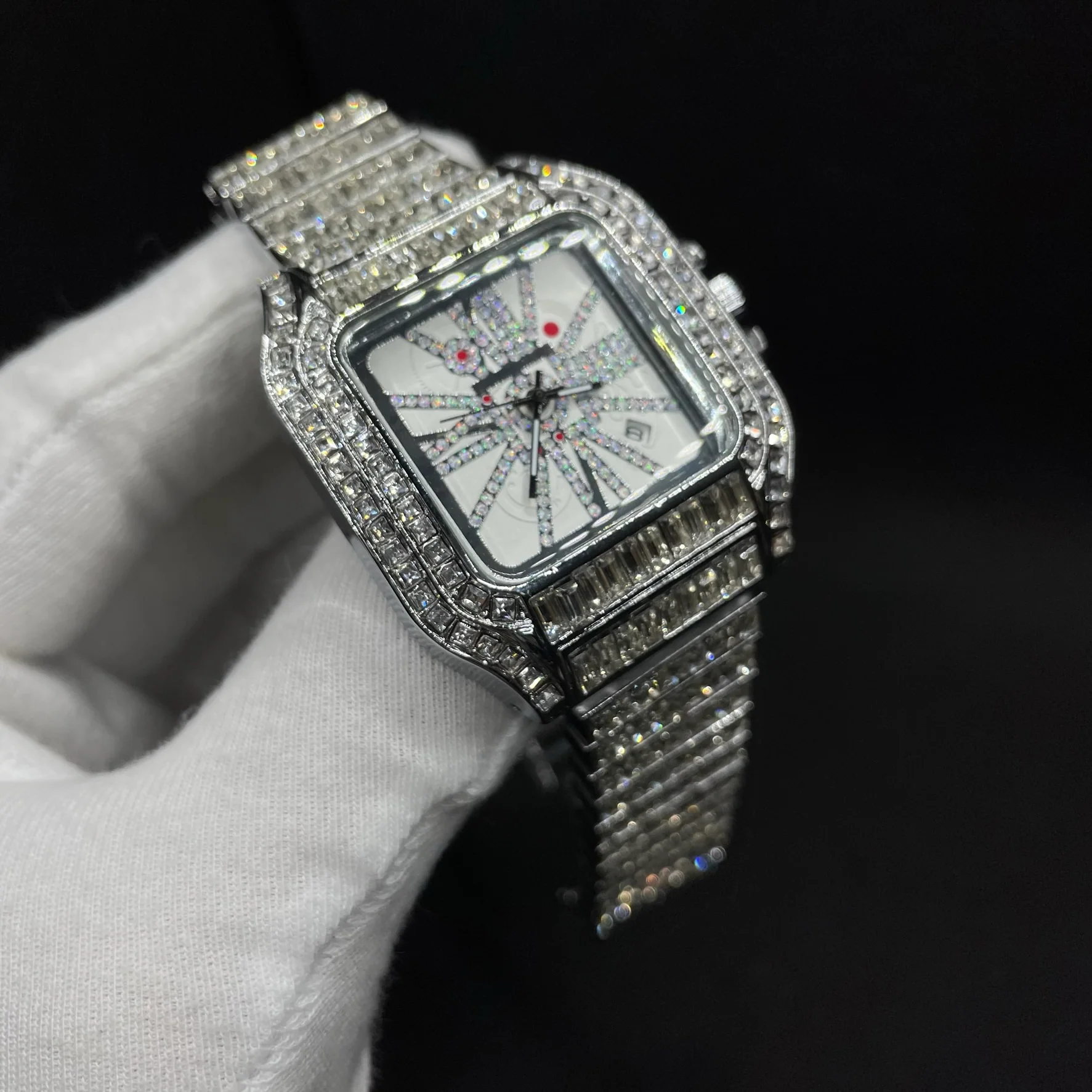 Square Fully Diamond Date Iced Out Diamond Watch - Image 10