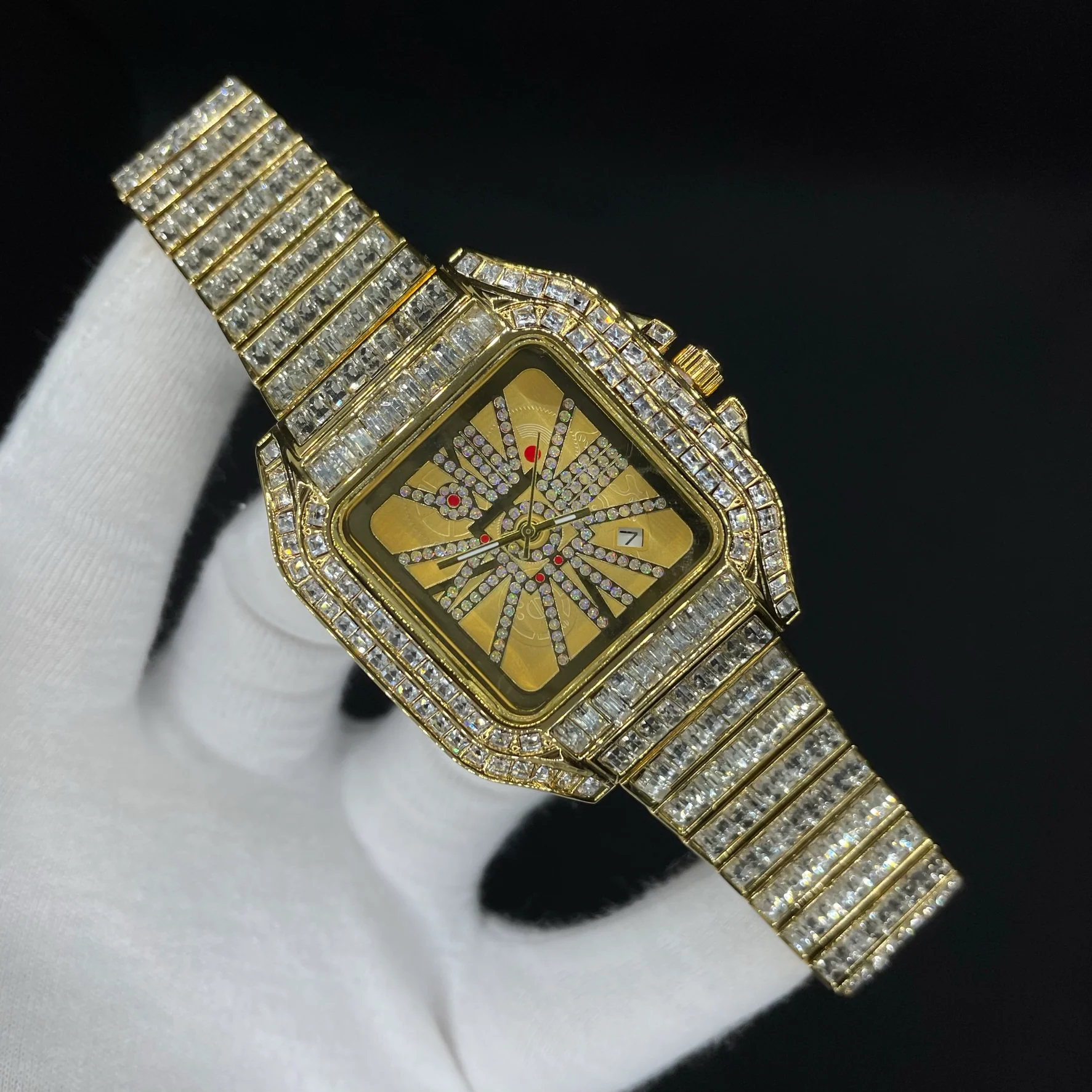 Square Fully Diamond Date Iced Out Diamond Watch - Image 3