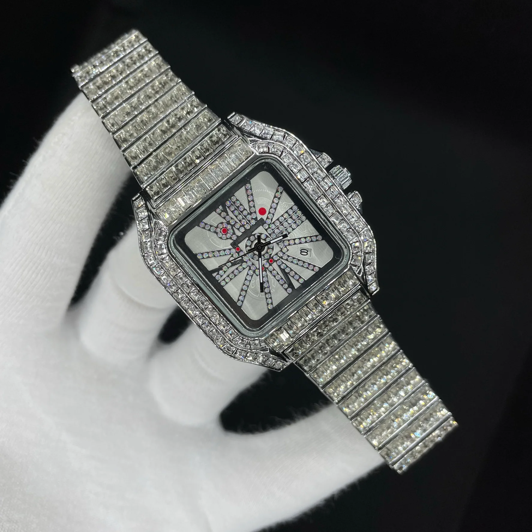 Square Fully Diamond Date Iced Out Diamond Watch - Image 4