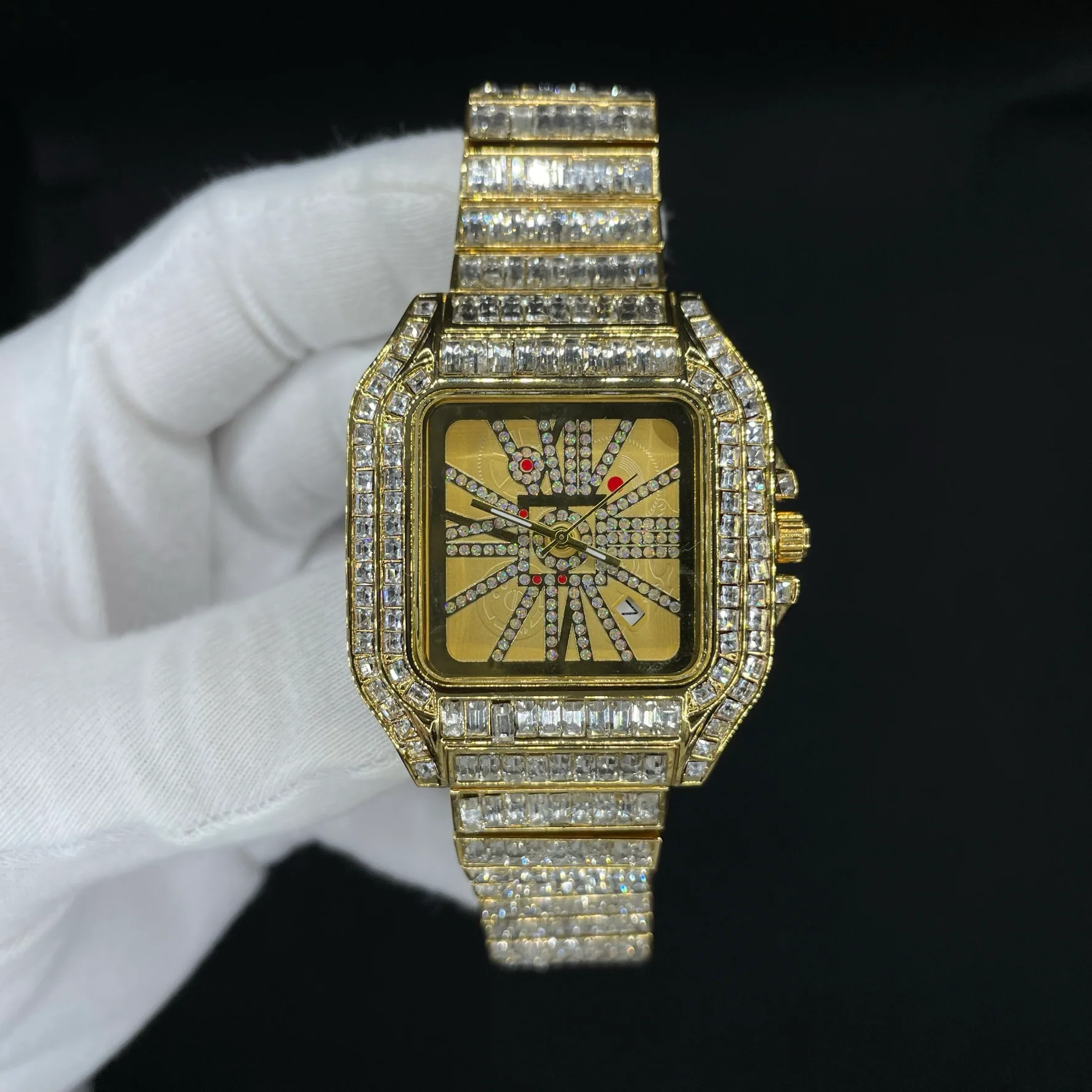 Square Fully Diamond Date Iced Out Diamond Watch - Image 5