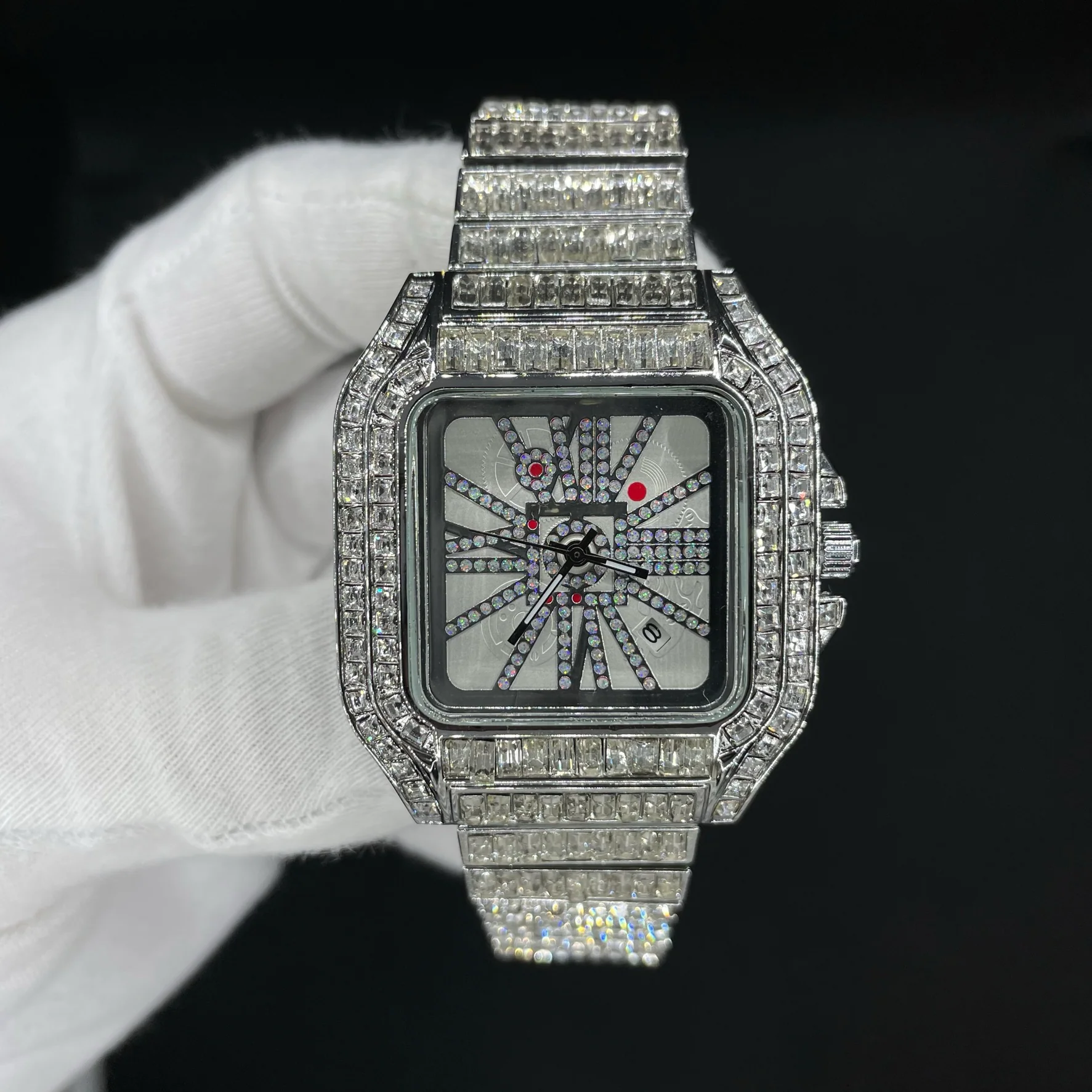 Square Fully Diamond Date Iced Out Diamond Watch - Image 6