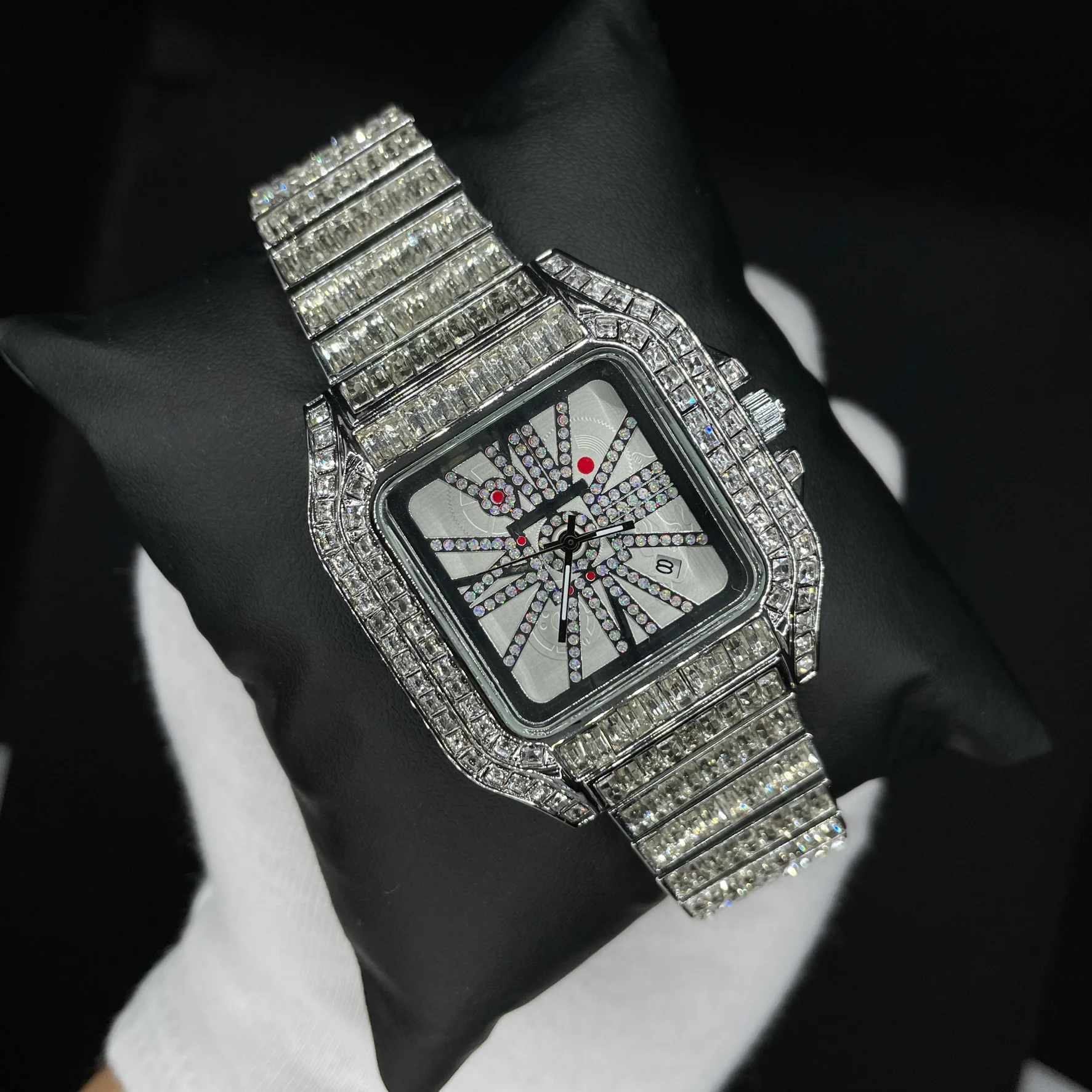 Square Fully Diamond Date Iced Out Diamond Watch - Image 8