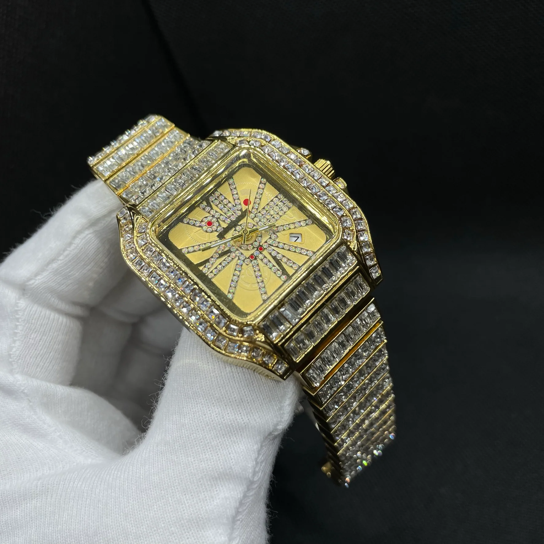 Square Fully Diamond Date Iced Out Diamond Watch - Image 9