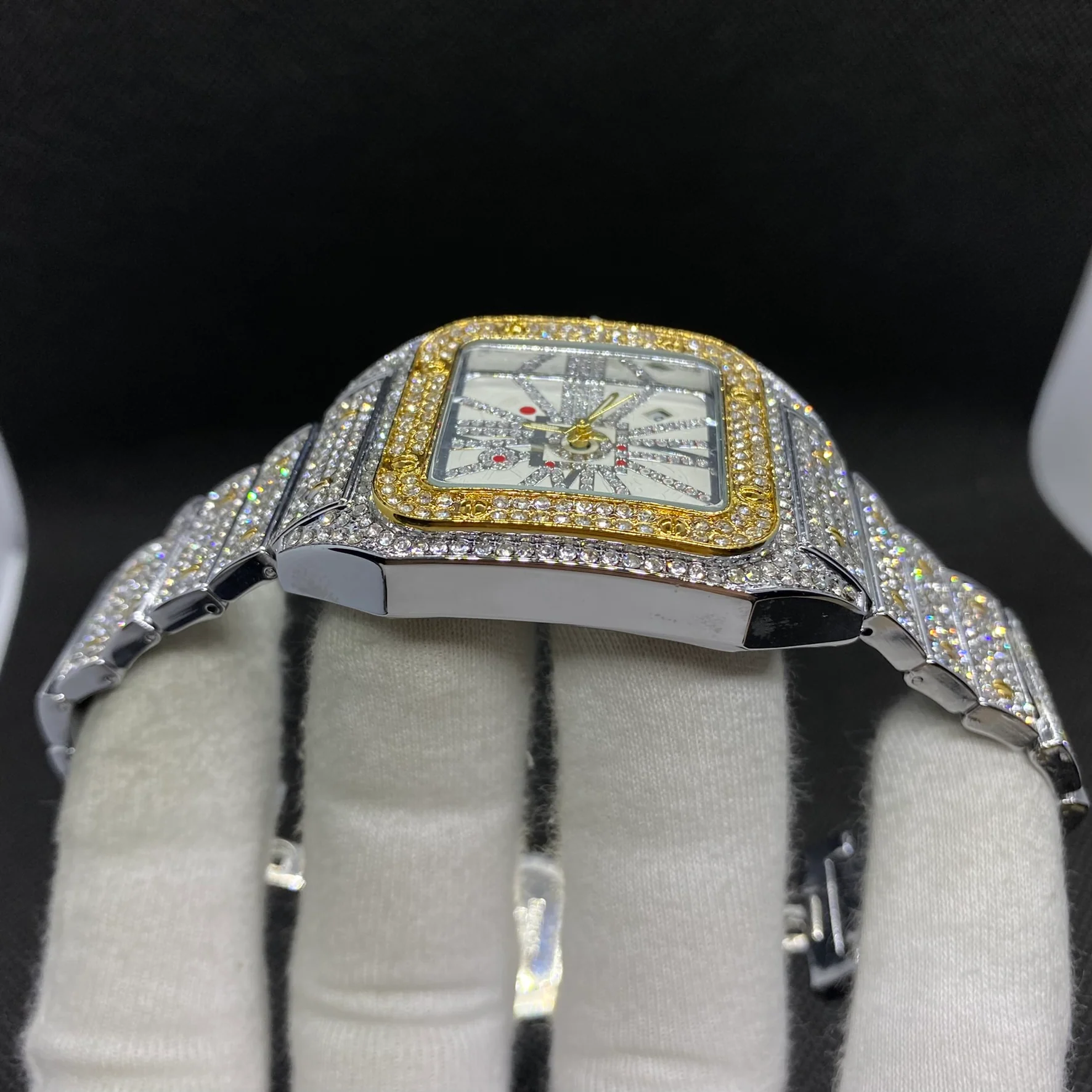 Square Special Red Dial Date Iced Out Diamond Watch - Image 13