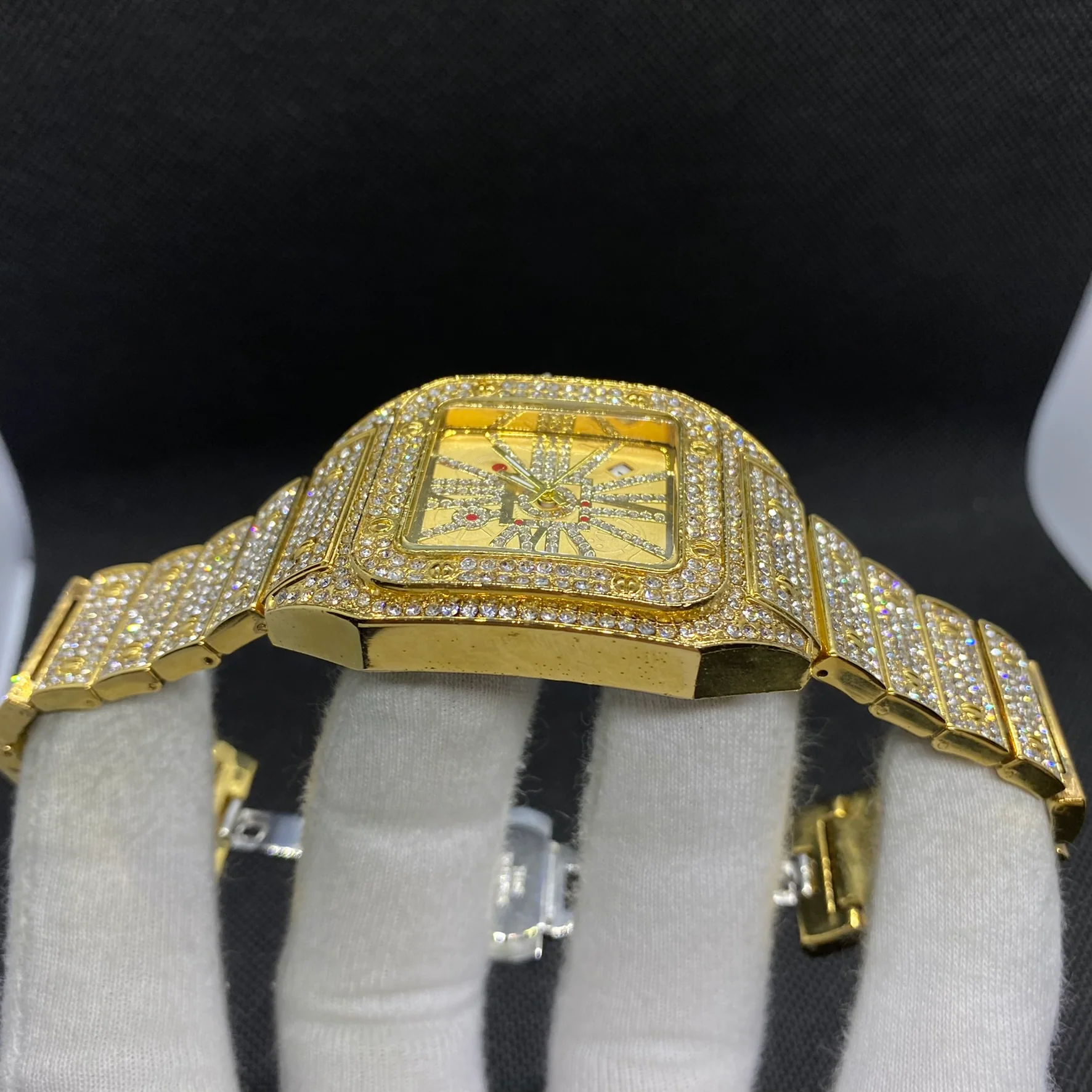 Square Special Red Dial Date Iced Out Diamond Watch - Image 15