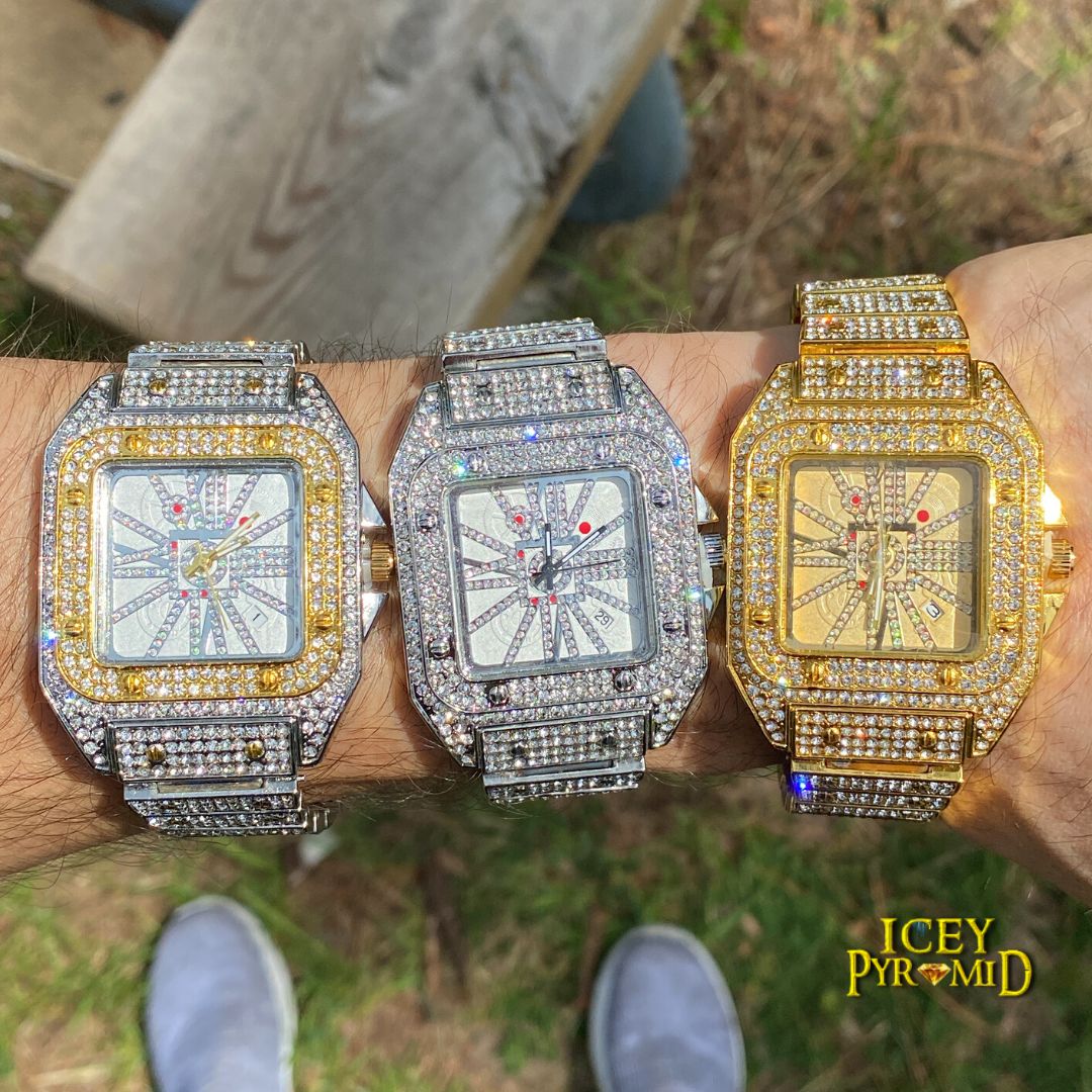 Square Special Red Dial Date Iced Out Diamond Watch - Image 16
