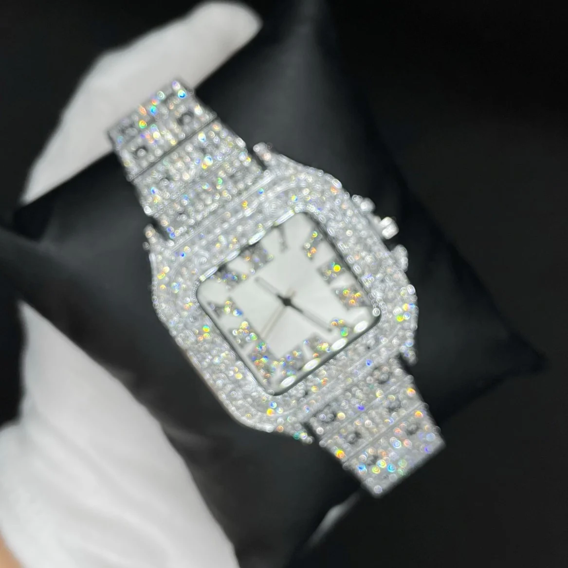 Square White Gold Dial VVS Numerals Iced Out Diamond Watch - Image 3
