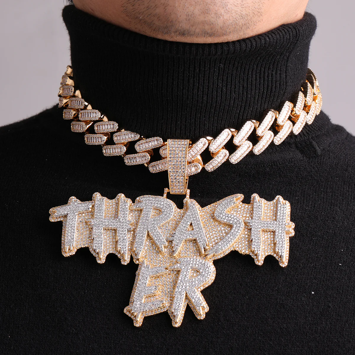 Street Drip Bold Letters Iced Out Personalized Custom Name Necklace Pendant