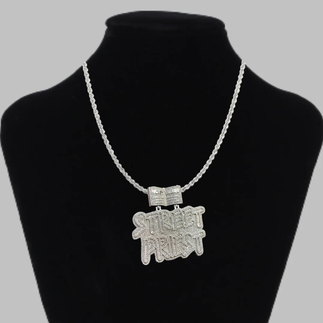Street Priest Special Bail Iced Out Letter Diamond Pendant Necklace - Image 2