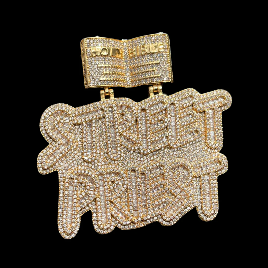 Street Priest Special Bail Iced Out Letter Diamond Pendant Necklace - Image 3