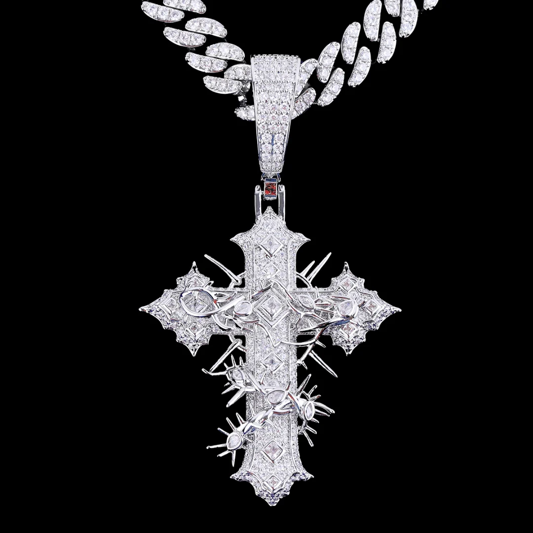 Thorned Frost Cross Iced Out Diamond Pendant Necklace - Image 2