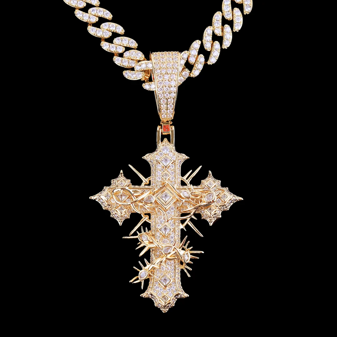 Thorned Frost Cross Iced Out Diamond Pendant Necklace - Image 3