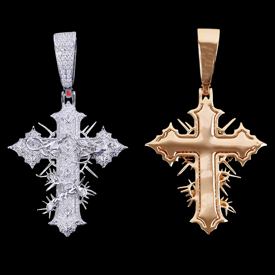 Thorned Frost Cross Iced Out Diamond Pendant Necklace - Image 4