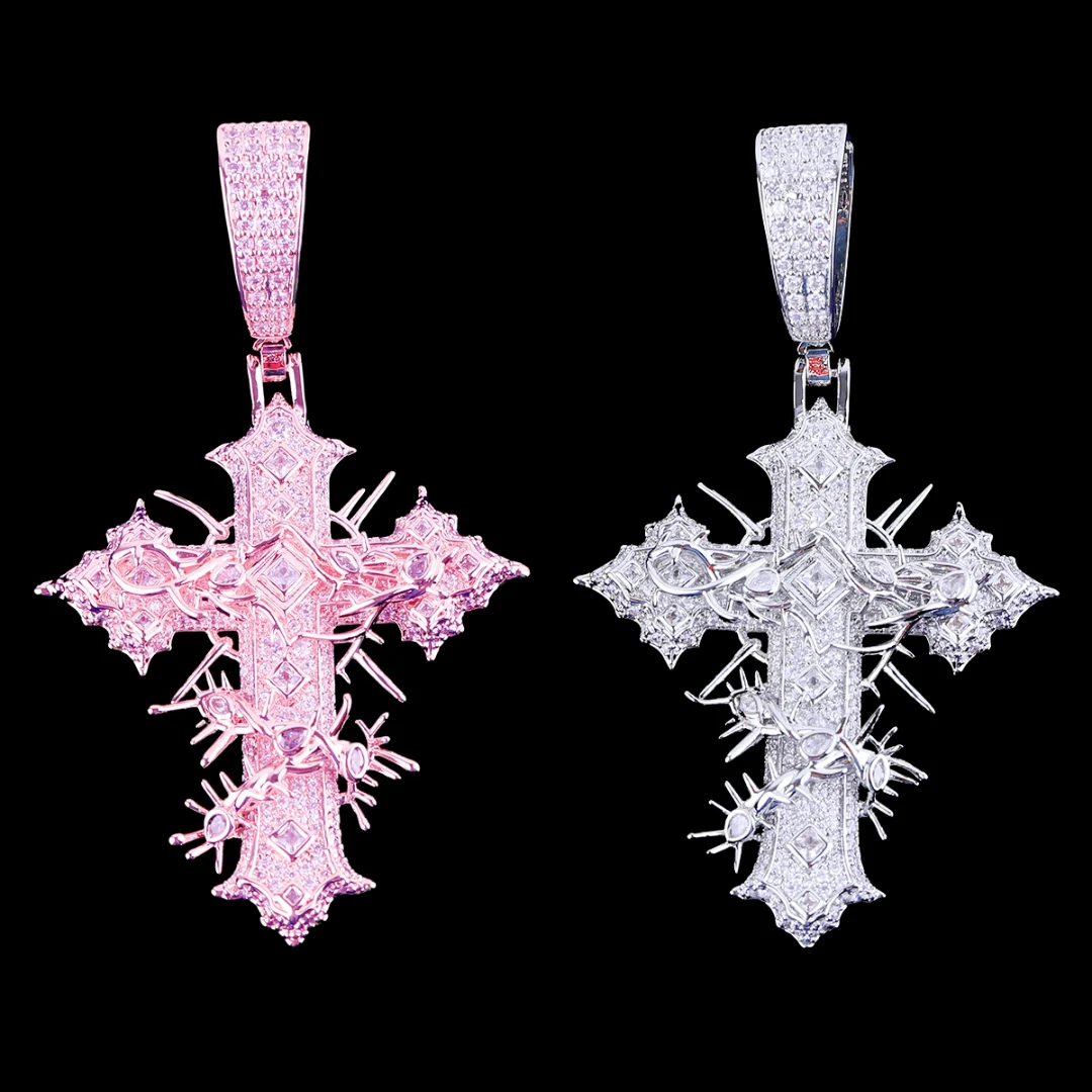 Thorned Frost Cross Iced Out Diamond Pendant Necklace - Image 5