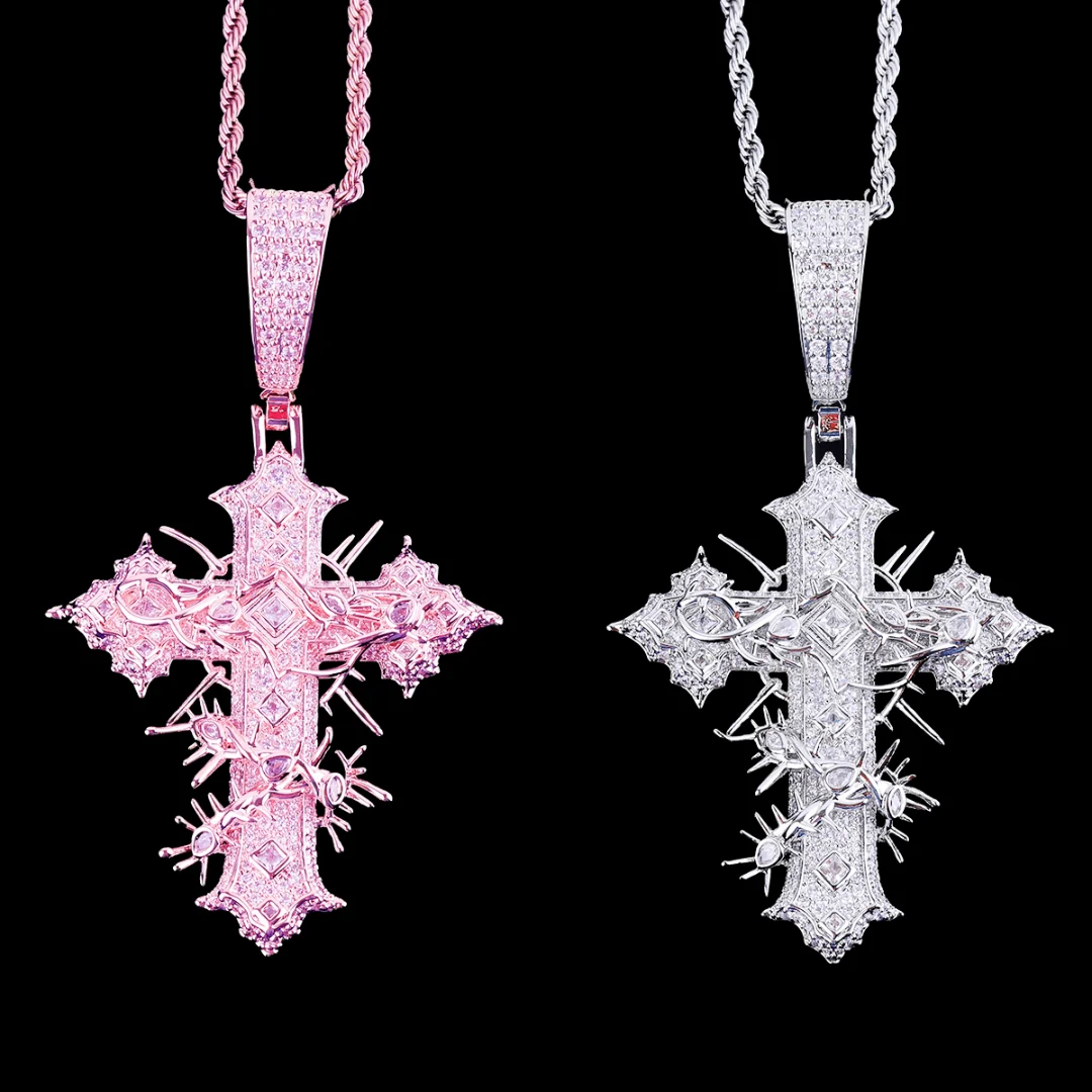 Thorned Frost Cross Iced Out Diamond Pendant Necklace - Image 6