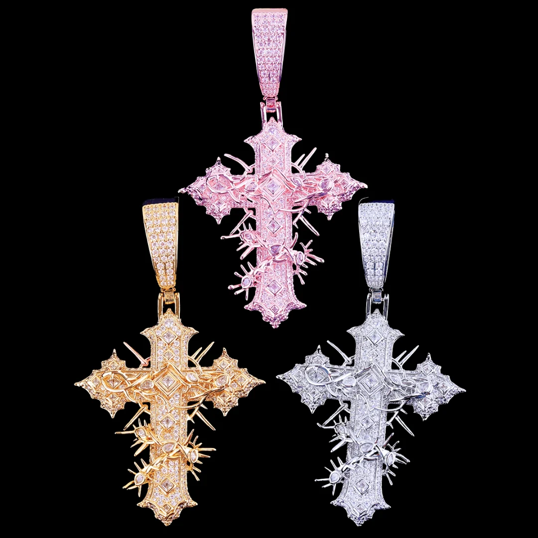 Thorned Frost Cross Iced Out Diamond Pendant Necklace - Image 7