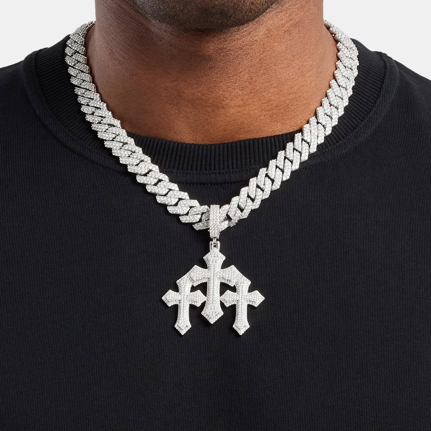Triple Cross Iced Out Diamond Pendant Necklace - Image 3