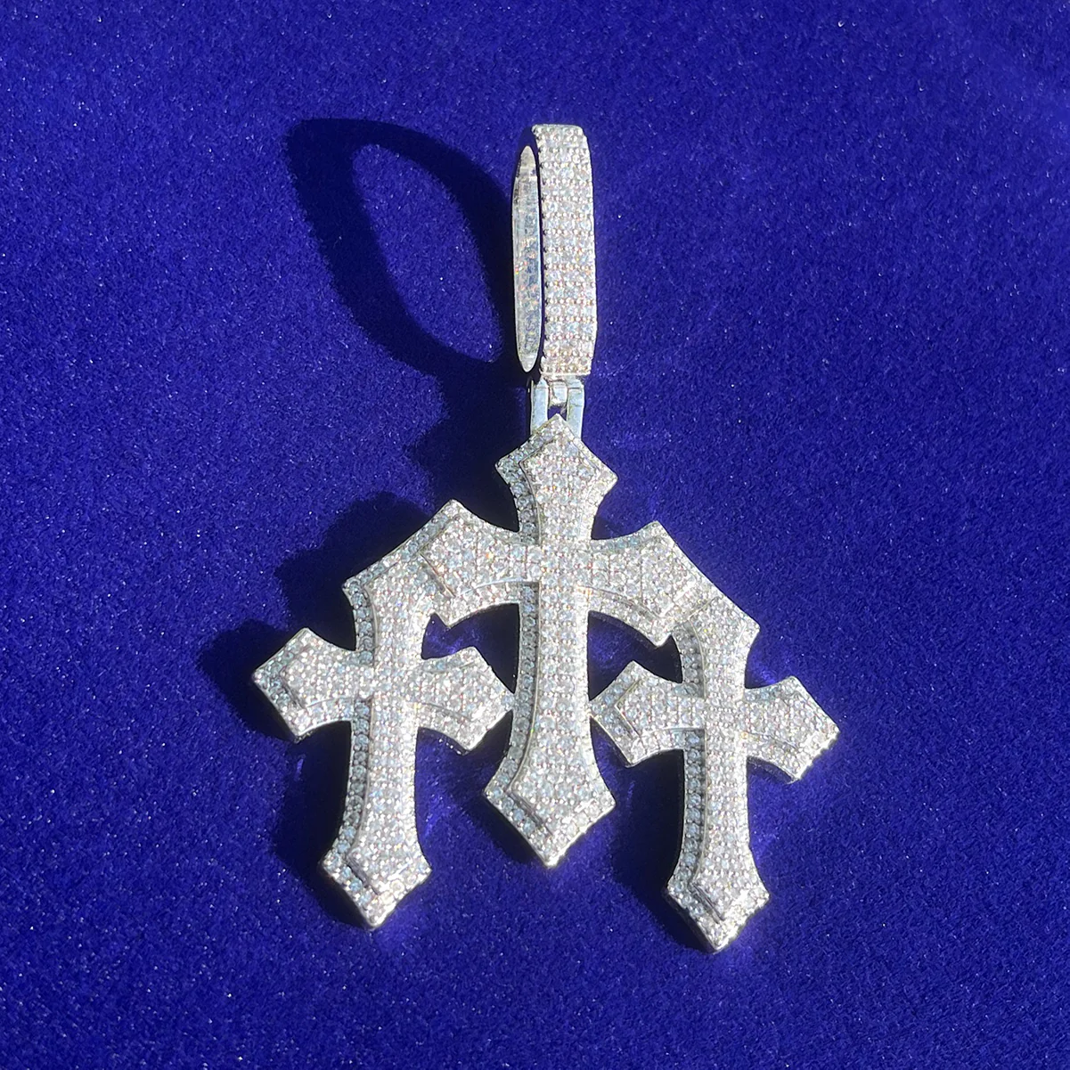 Triple Cross Iced Out Diamond Pendant Necklace - Image 4