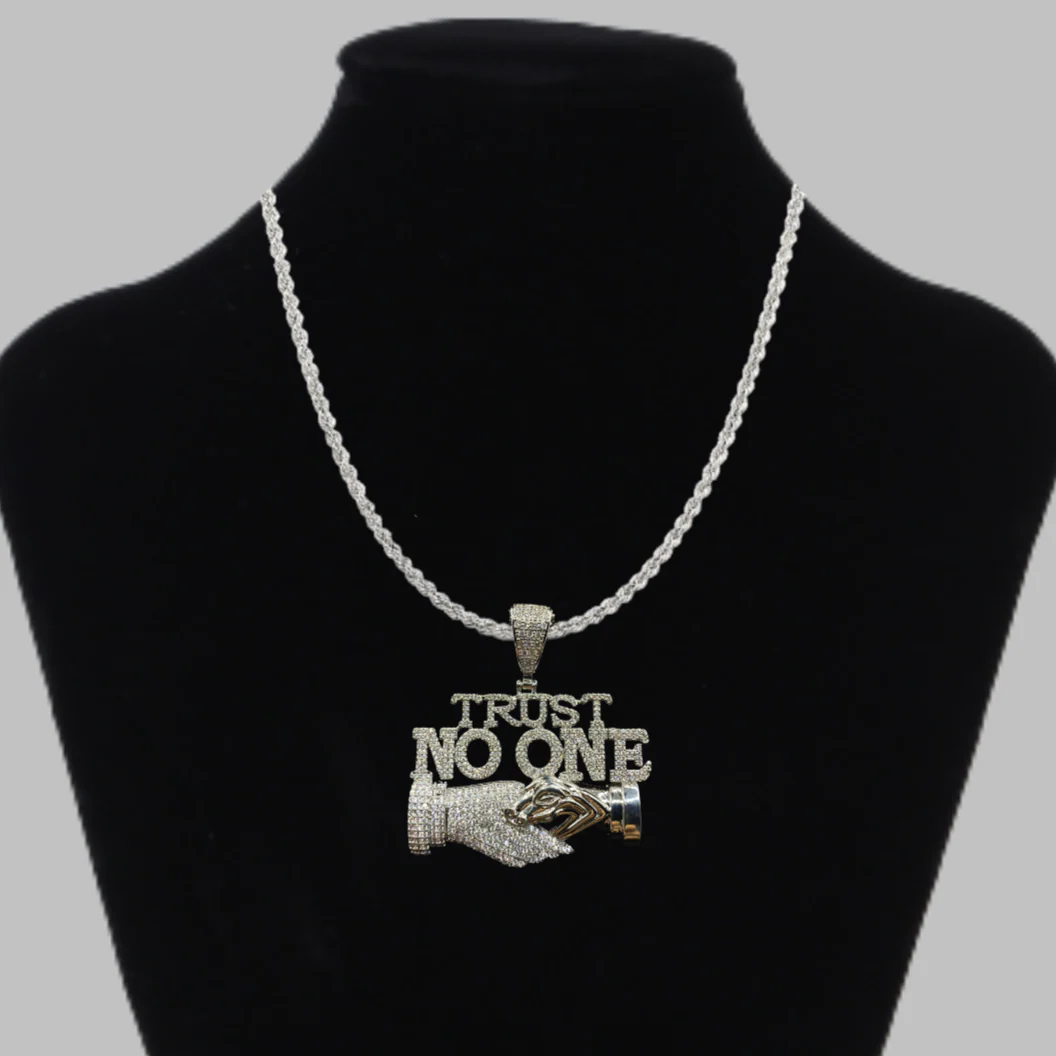 Trust No One Iced Out Letter Diamond Pendant Necklace - Image 3