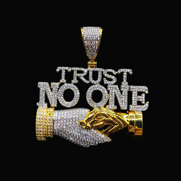 Trust No One Iced Out Letter Diamond Pendant Necklace - Image 4