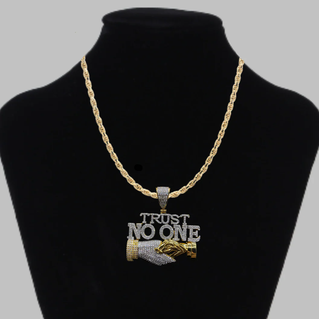 Trust No One Iced Out Letter Diamond Pendant Necklace - Image 5