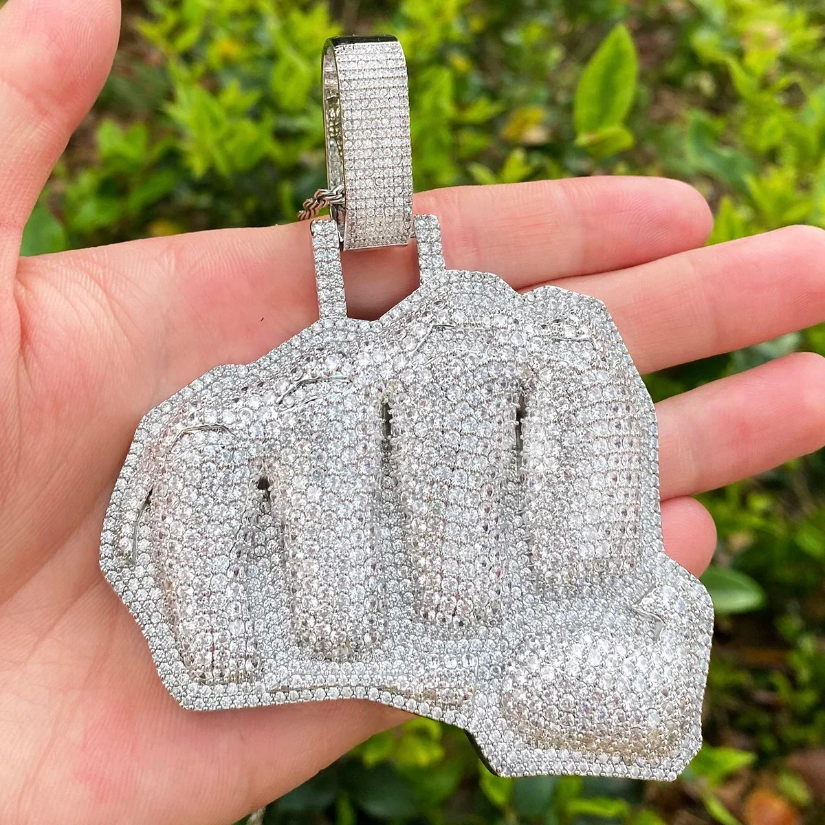 Two Layer Fist Iced Out Diamond Pendant Necklace - Image 3