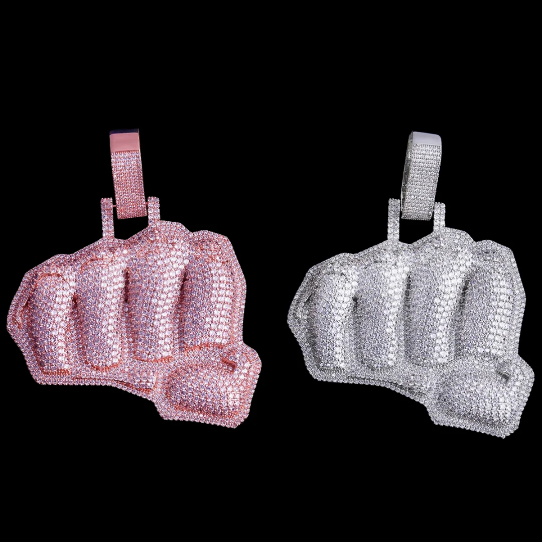 Two Layer Fist Iced Out Diamond Pendant Necklace - Image 4