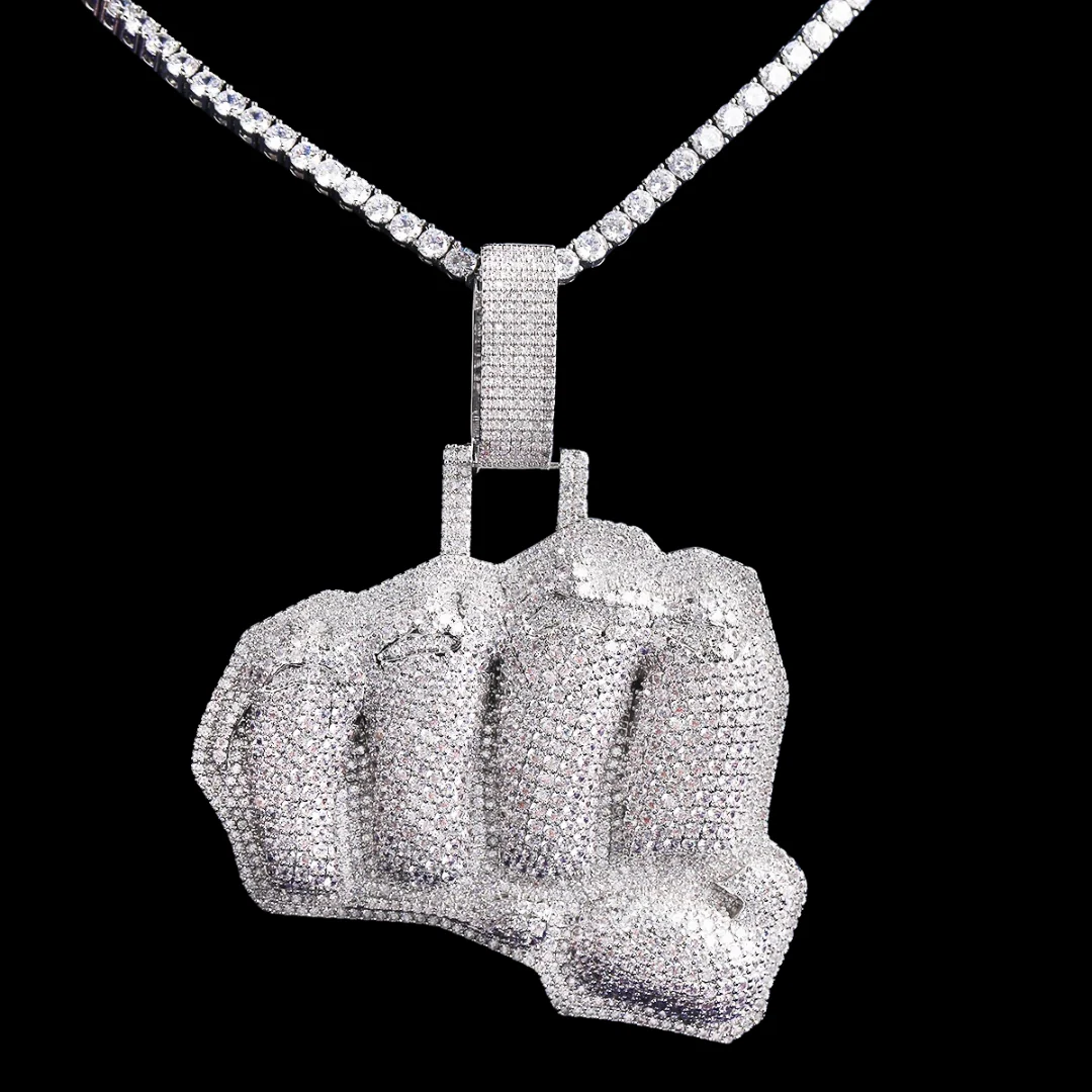 Two Layer Fist Iced Out Diamond Pendant Necklace - Image 6