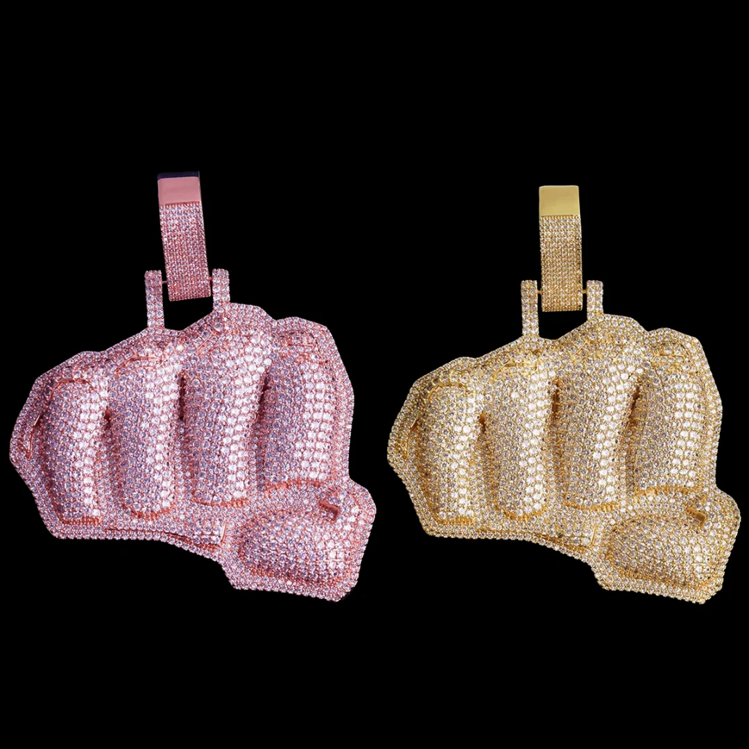 Two Layer Fist Iced Out Diamond Pendant Necklace - Image 7