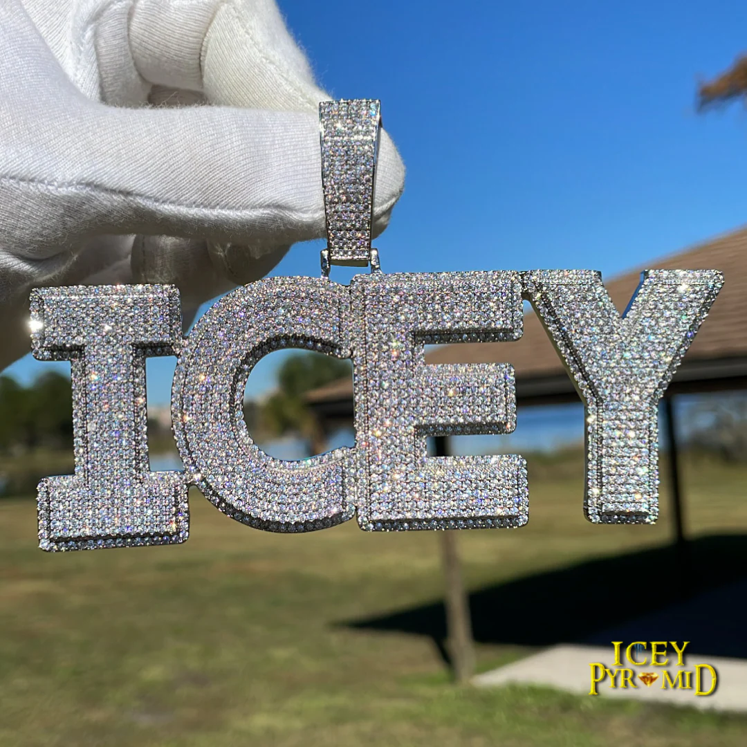 Two Layers Solid Clear Font Iced Out Personalized Custom Name Necklace Pendant - Image 17