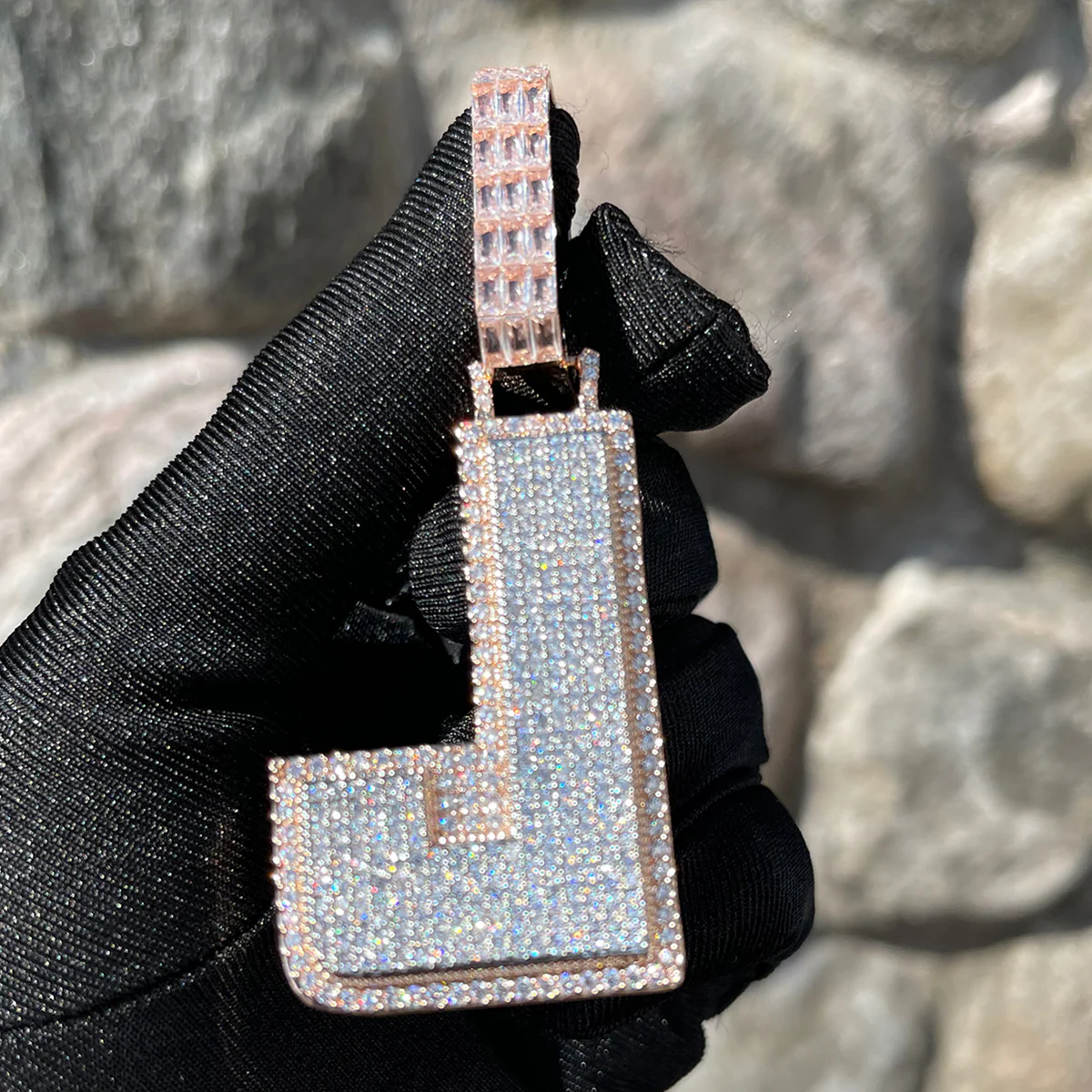Two Tone Luxury Iced Out Initial Custom Name Necklace Pendant - Image 3