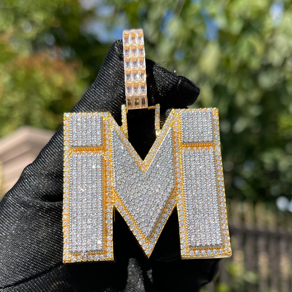 Two Tone Luxury Iced Out Initial Custom Name Necklace Pendant - Image 4