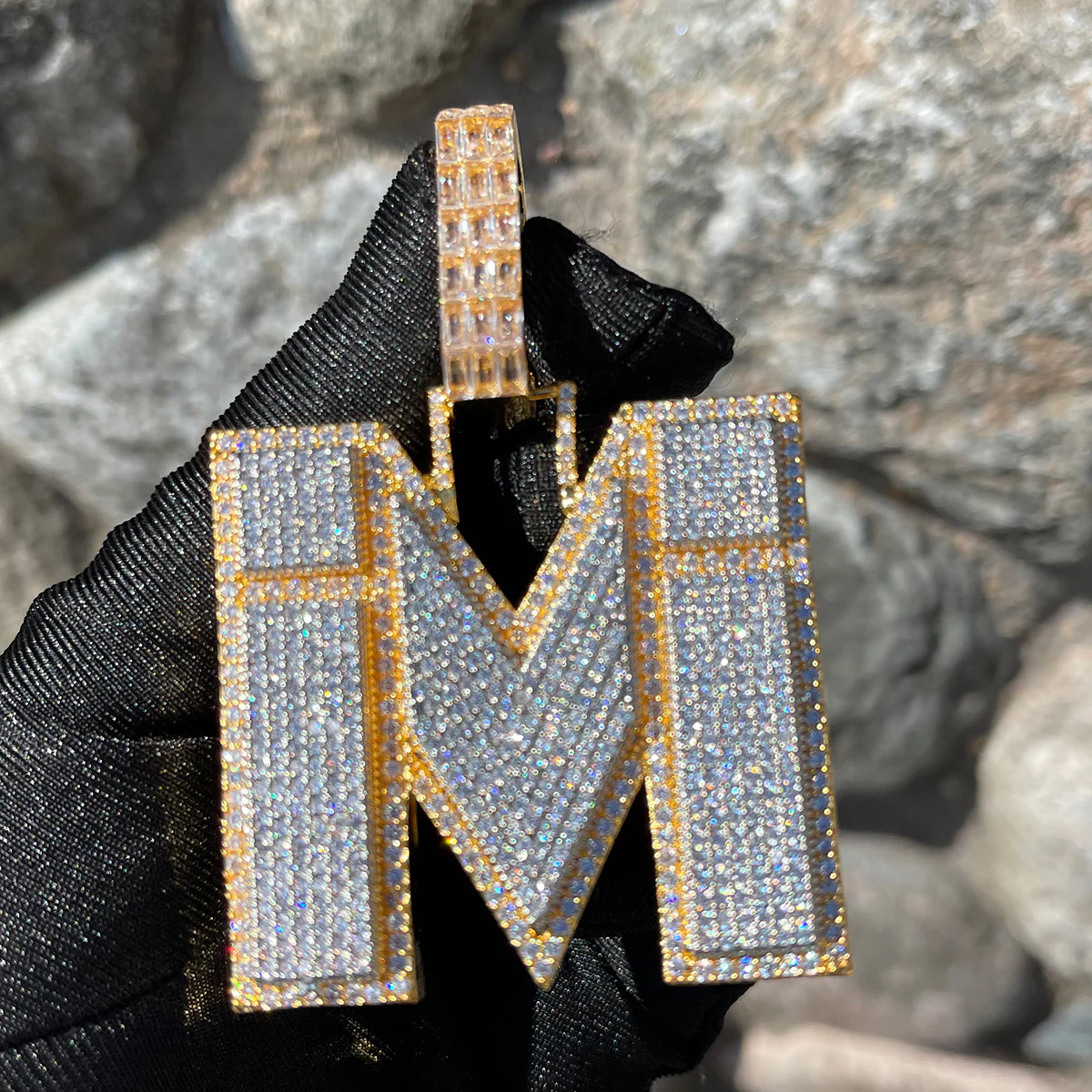 Two Tone Luxury Iced Out Initial Custom Name Necklace Pendant - Image 6