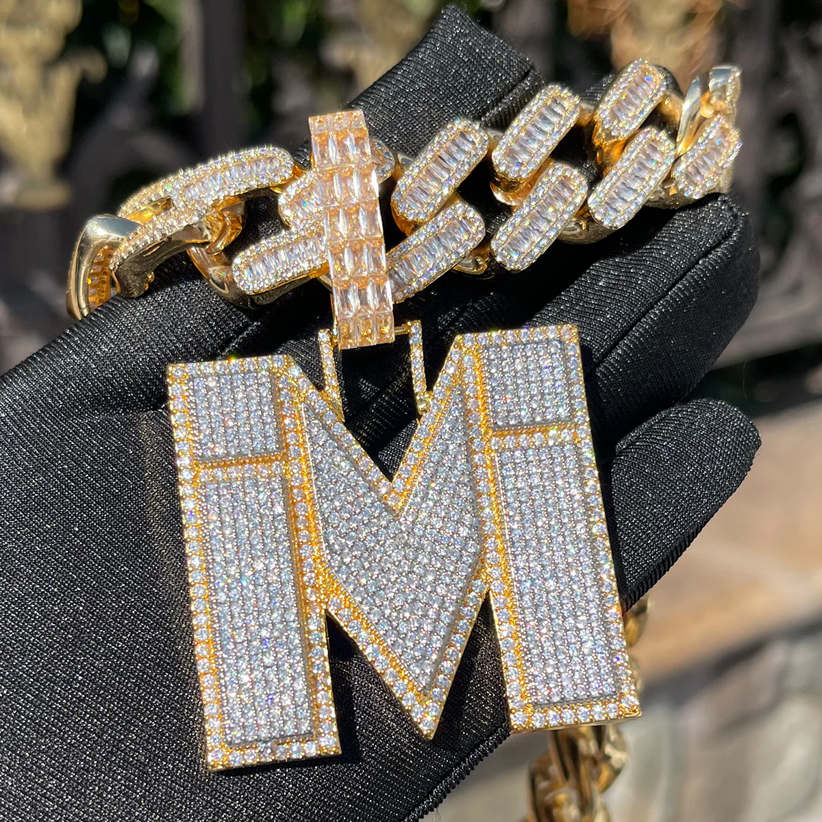 Two Tone Luxury Iced Out Initial Custom Name Necklace Pendant - Image 7