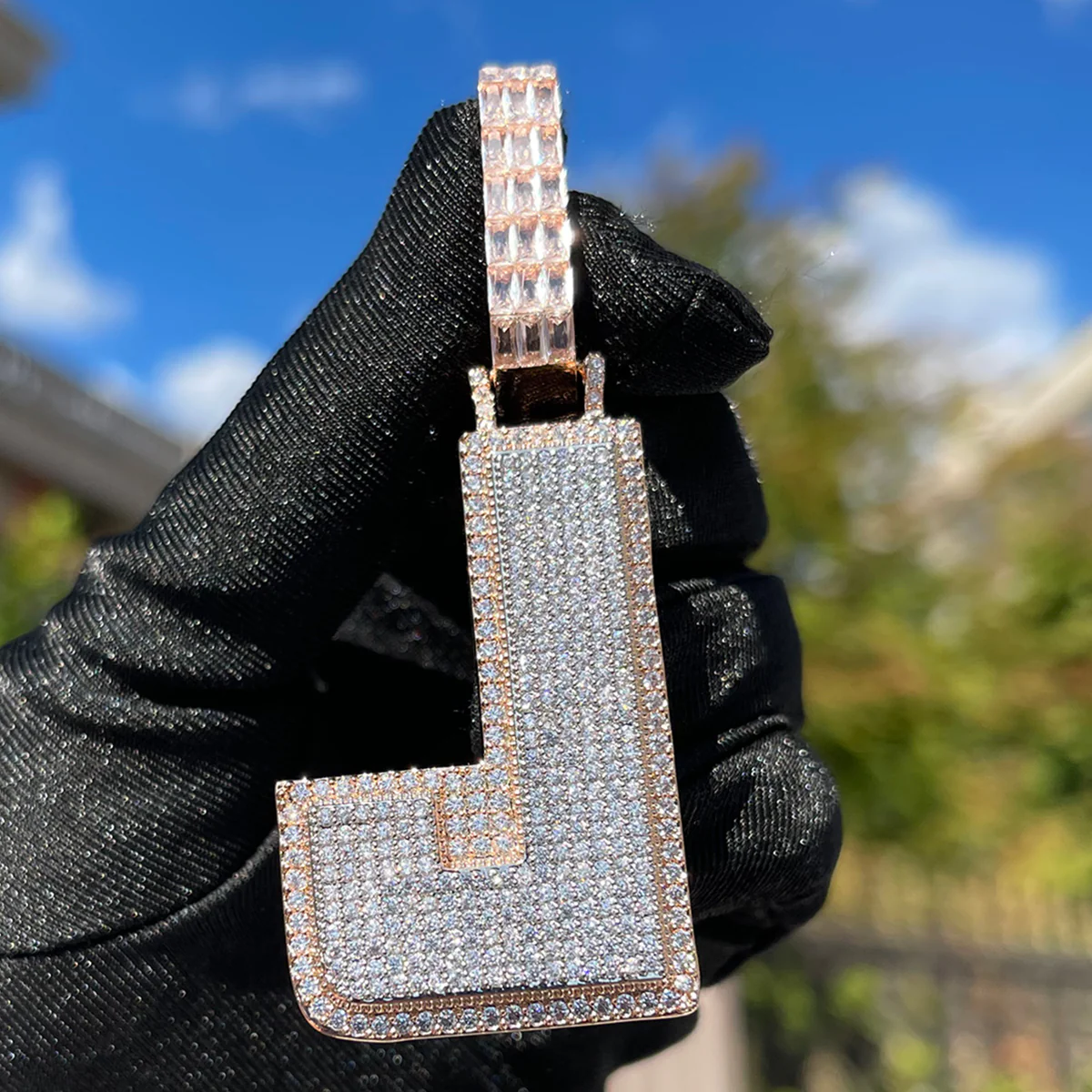 Two Tone Luxury Iced Out Initial Custom Name Necklace Pendant - Image 8
