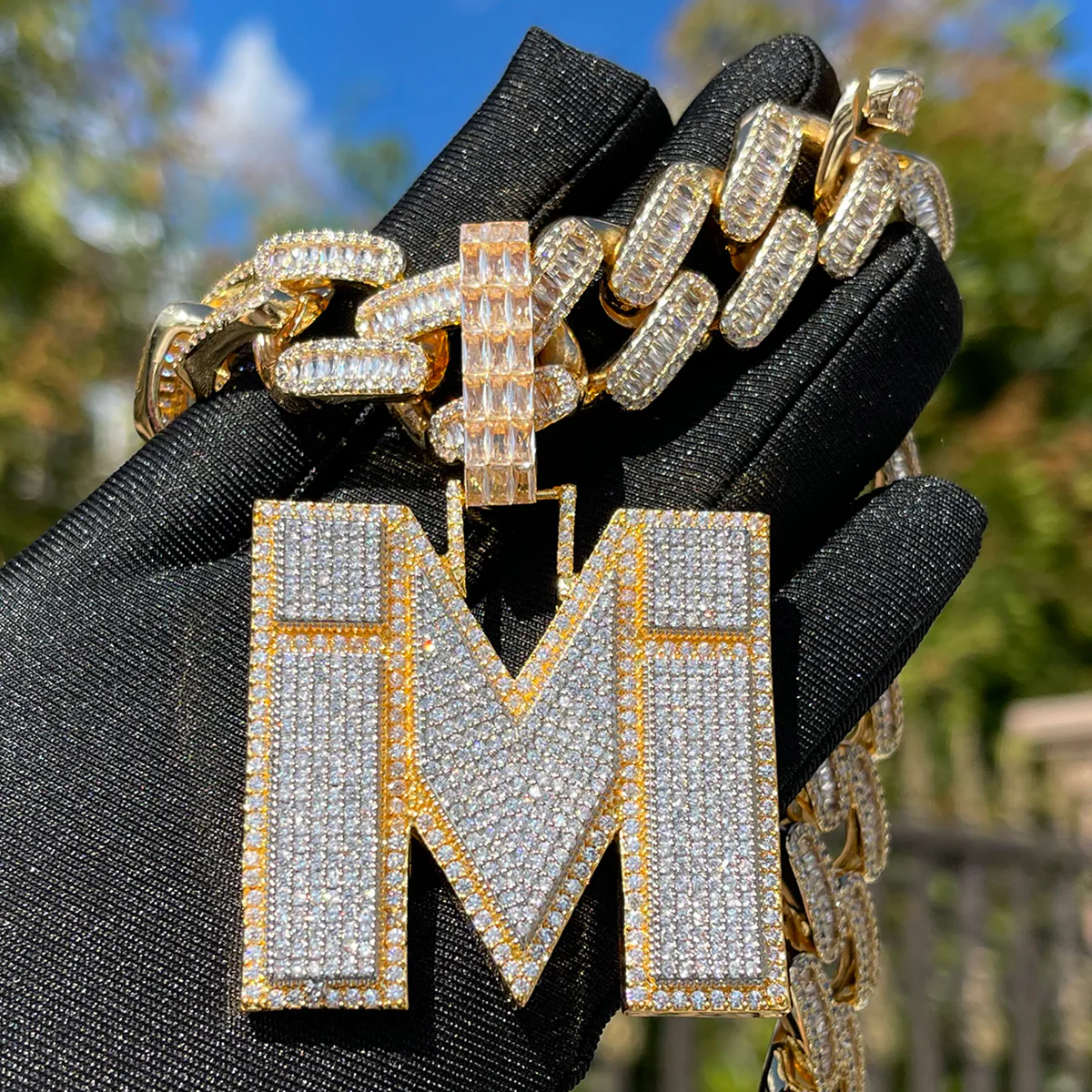 Two Tone Luxury Iced Out Initial Custom Name Necklace Pendant - Image 9